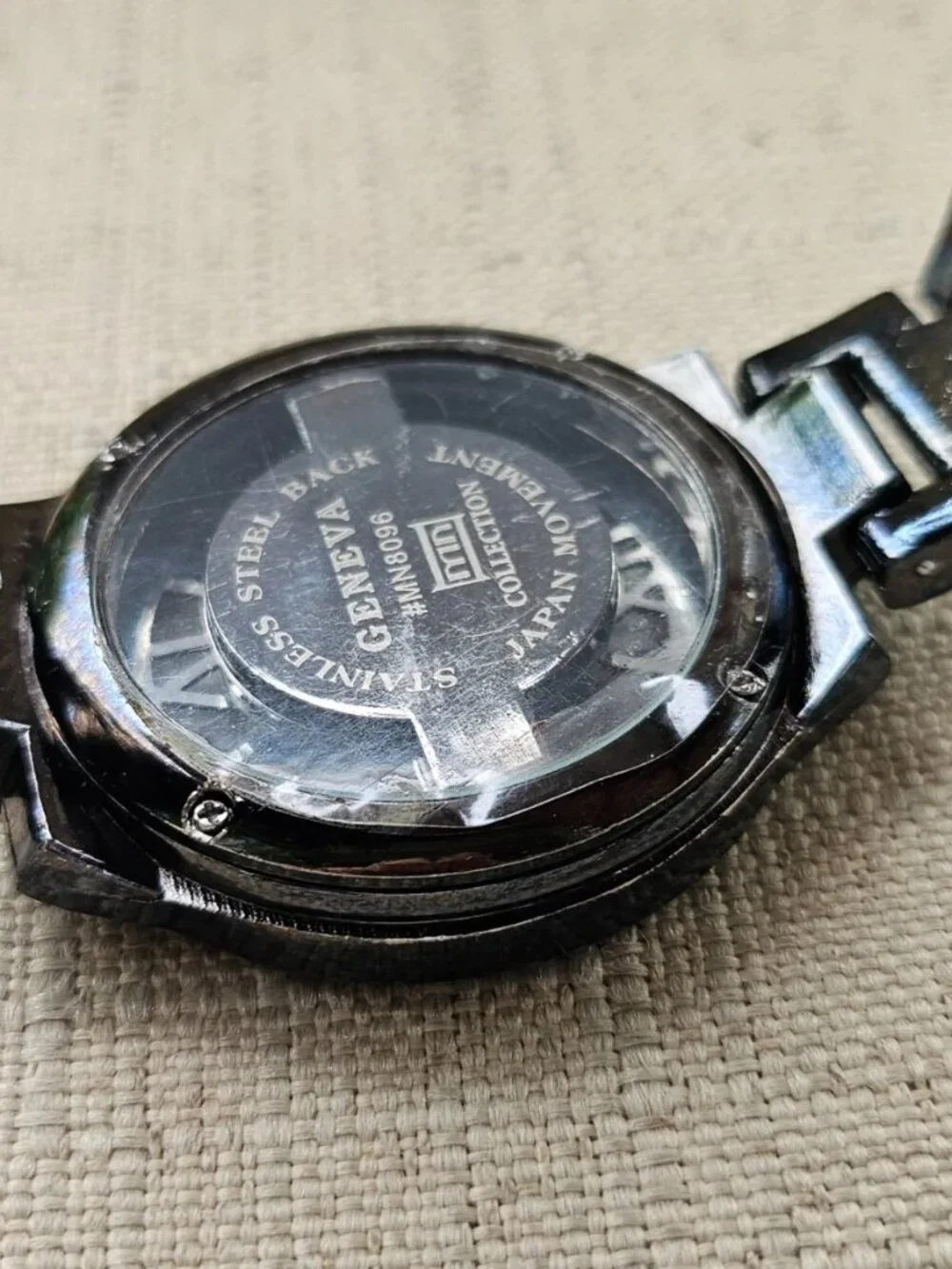 Geneva MN Collection Wristwatch Black Tone Crystal Accent Bezel Analog Watch